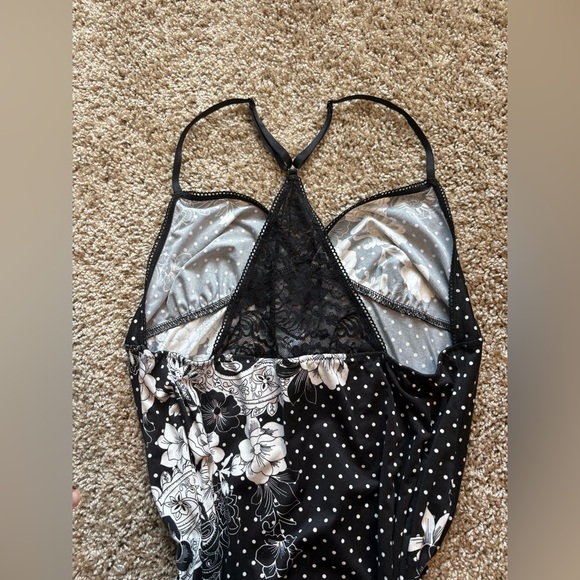 Secret Treasures Black and White Polka Dotted Floral Slip Dress - Picture 4 of 6